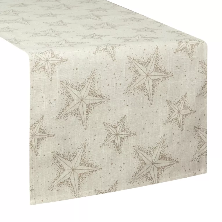 Bieżnik świąteczny na stół 40x180 cm kremowo, złoty bawełnainy zdobiony subtelnym nadrukiem gwiazdek WINTER Eurofirany