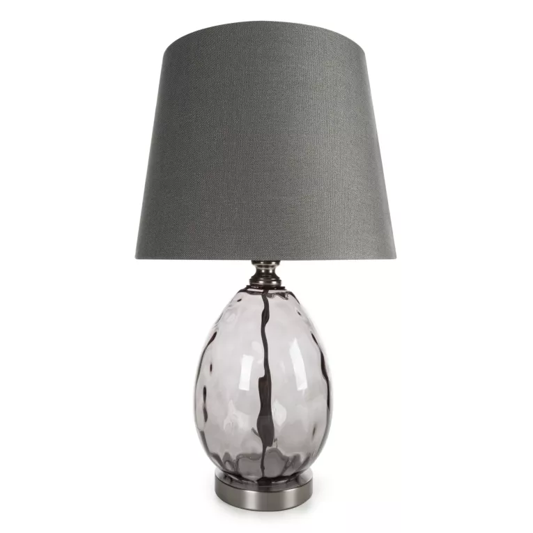 Lampa stołowa nocna grafitowa MAYA z podstawą z dymionego szkła Eurofirany