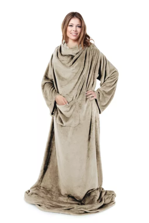 Koc z miękkiego polaru z rękawami 150x180 cm beżowy TV TONY DESIGN 91 Eurofirany