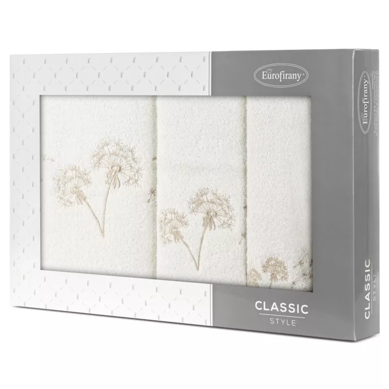 Zestaw ręczników bawełnianych 3 szt kolor kremowy, beżowy z haftem dmuchawca 400 g/m2 MOLI Eurofirany