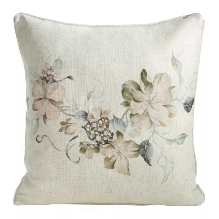 Poszewka na poduszkę 45x45 cm o strukturze lnu z lamówką naturalno, zielona LEN Eurofirany