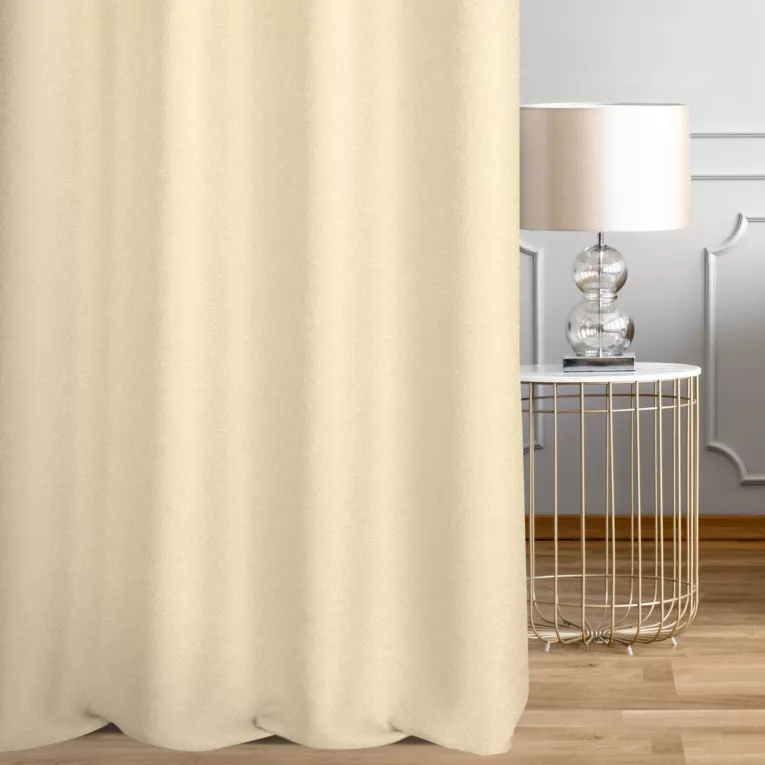 Zasłona szyta na taśmie fala kremowa z tkaniny o naturalnym splocie w stylu eko