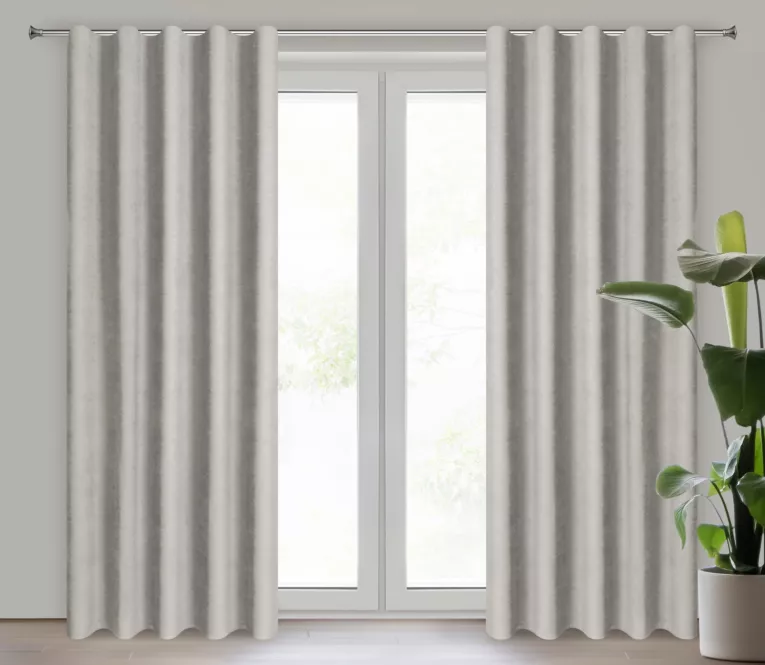 Zasłona ciemnobeżowa z tkaniny welurowej 200x260 cm szerokość po zmarszczeniu fala 1:2 Dora Eurofirany