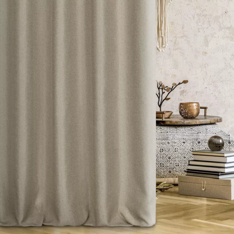 Zasłona szyta na przelotkach szampańska z miękkiej tkaniny z efektem melanżu