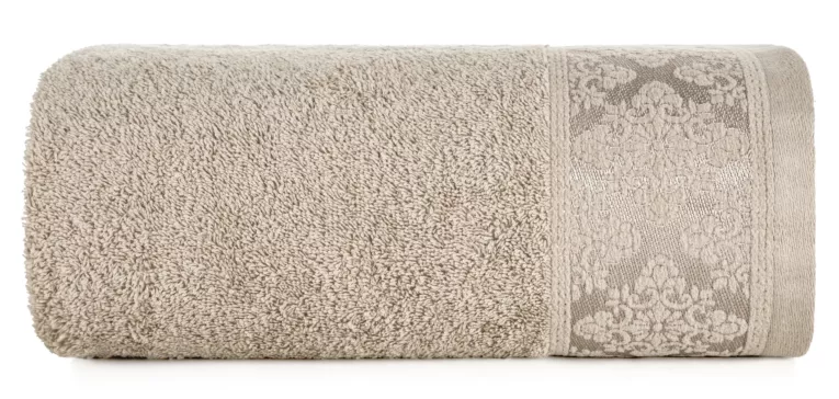 Ręcznik do rąk 30x50 cm bawełniany kolor beżowy z żakardowym wzorem ornamentów 500 g/m2 SARA Eurofirany