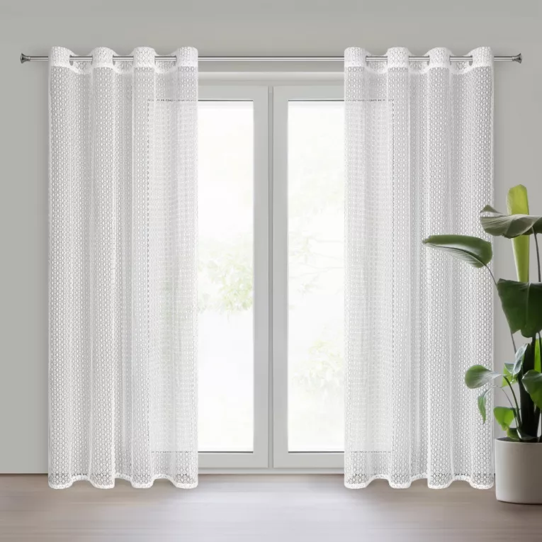 Firana biała o strukturze siateczki niewymagająca prasowania 140x250 cm przelotka MIRELLA Eurofirany