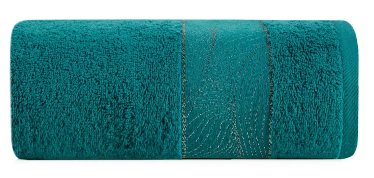 Ręcznik kąpielowy 50x90 cm bawełniany kolor turkusowy z żakardową bordiurą podkreślona srebrną nicią 500 g/m2 MARIEL Eurofirany