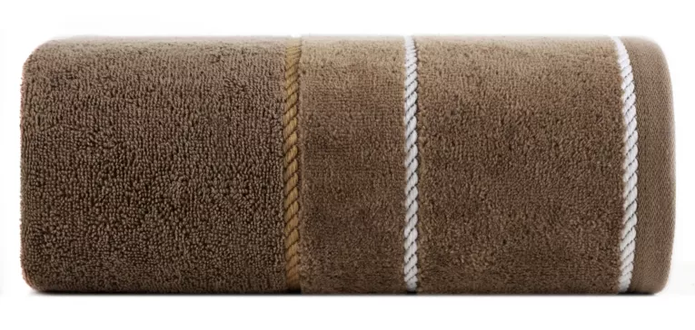 Ręcznik do rąk 30x50 cm bawełniany kolor brązowy z welwetową bordiurą i kontrastującymi paseczkami 500 g/m2 NEL Eurofirany
