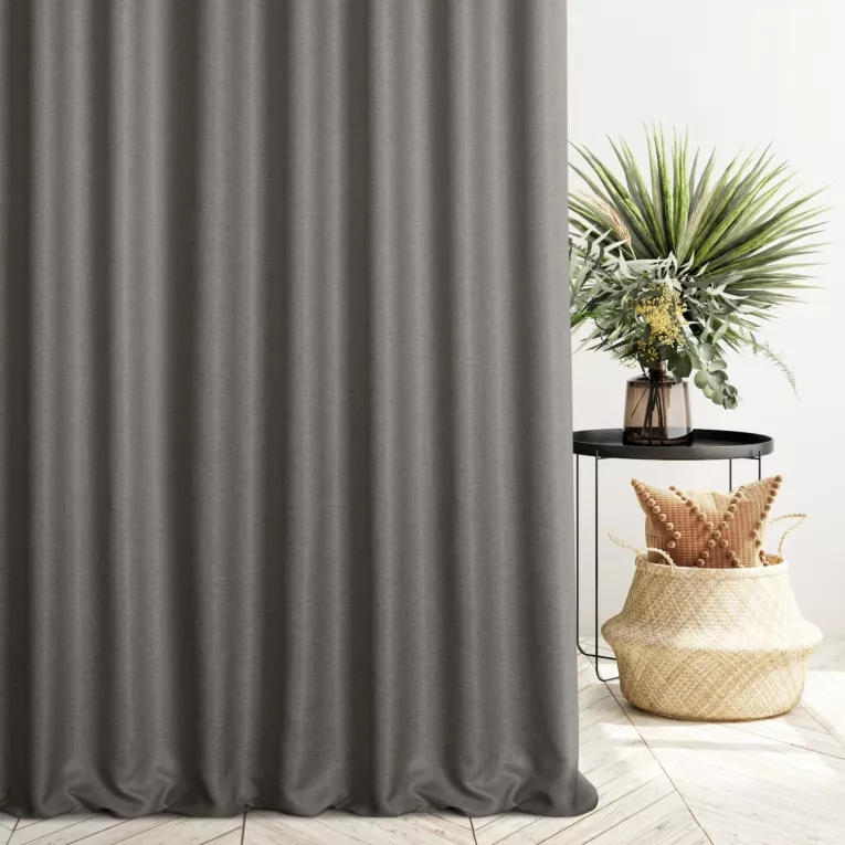 Zasłona szyta na taśmie fala ciemnobrązowa z tkaniny typu dimout o średnim stopniu zaciemnienia