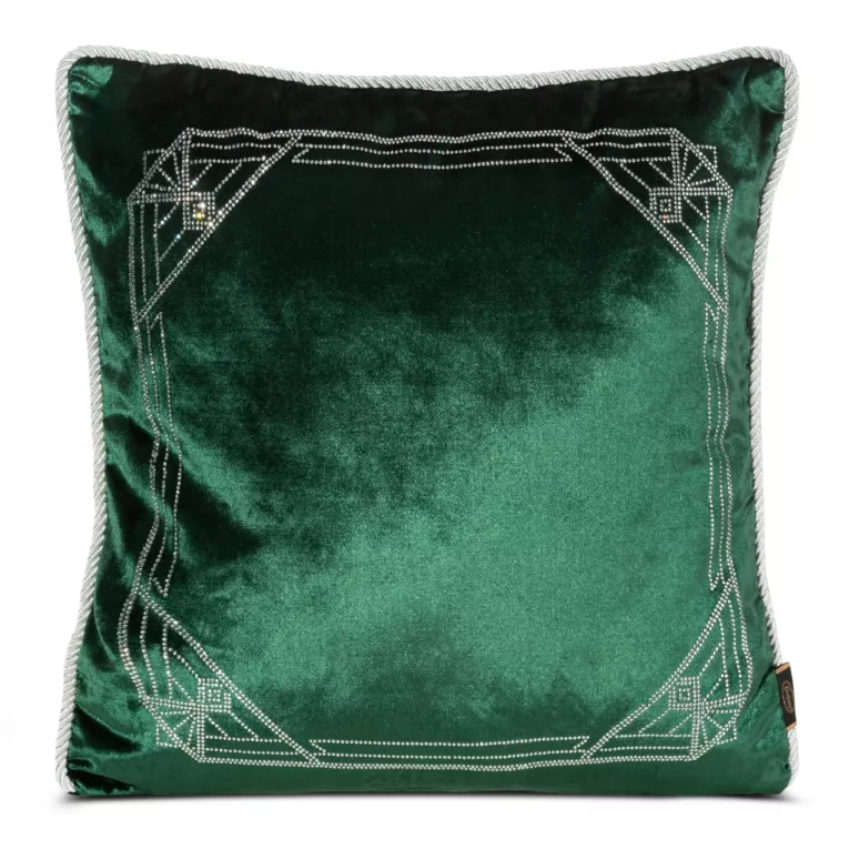 Poszewka na poduszkę 45x45 cm welwetowa zdobiona wzorem z kryształków ciemnozielona ROYAL 9 Eurofirany