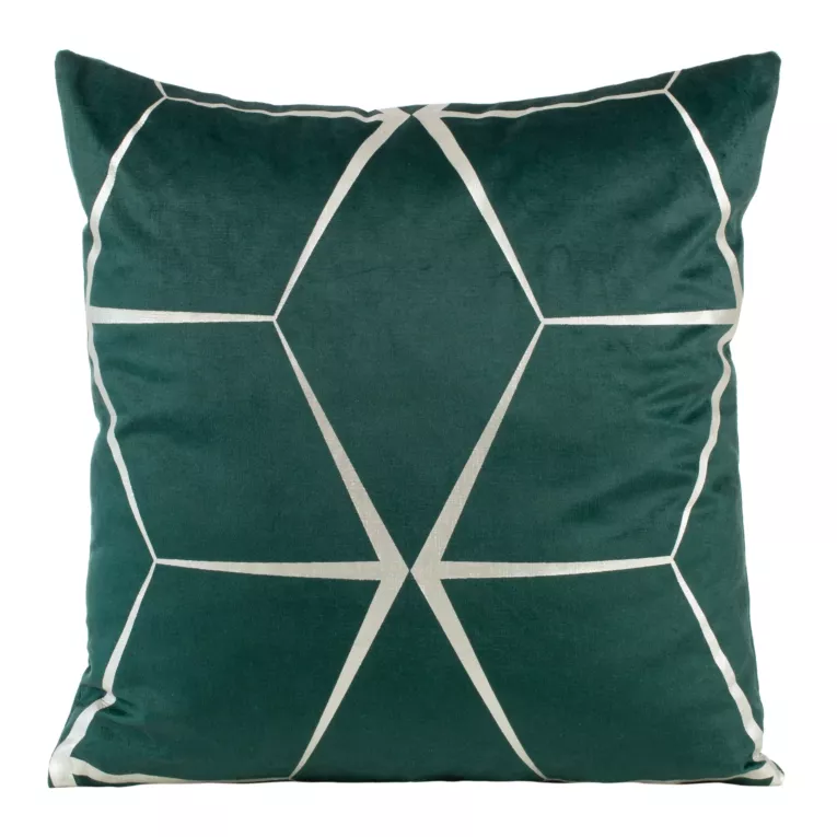 Poszewka na poduszkę 45x45 cm welwetowa z srebrnym nadrukiem geometrycznym ciemnozielona BLINK 28 Eurofirany