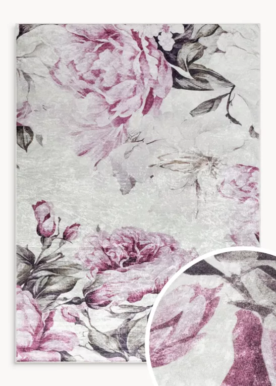 Dywan 50x80 cm różowo, kremowy z motywem kwiatu peonii LOTUS 2 Eurofirany