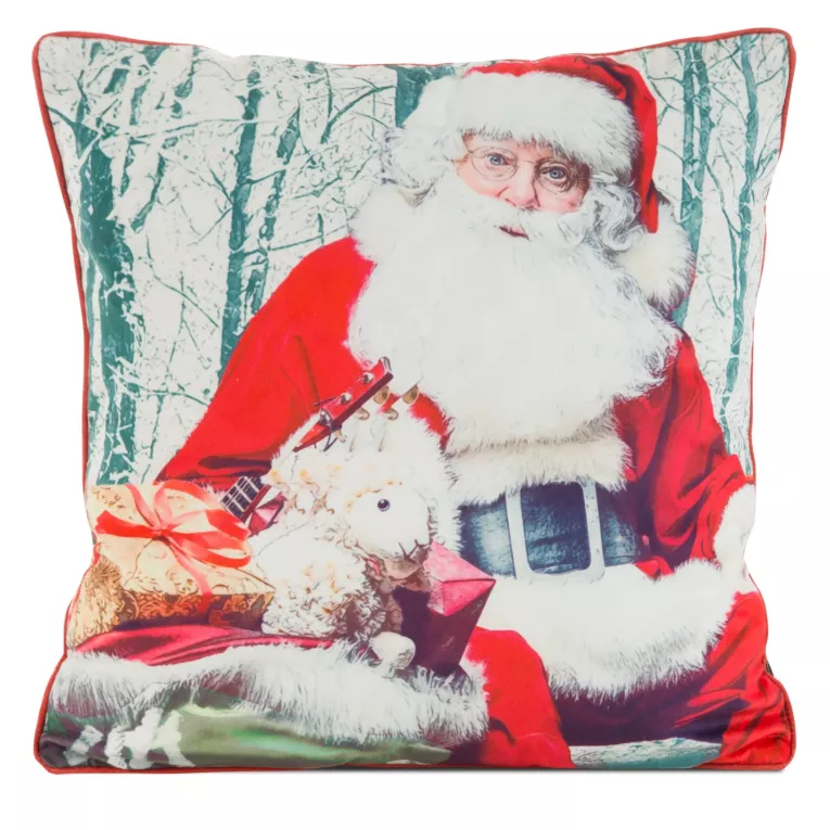 Poszewka na poduszkę 45x45 cm welwetowa zdobiona uroczym motywem świątecznym czerwono, biała Eurofirany