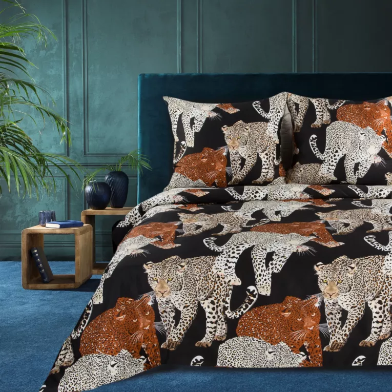 Pościel 220x200 cm z satyny bawełnianej kolor czarny, beżowy z wzorem zwierzęcym DIVA 16 Diva Line Eurofirany
