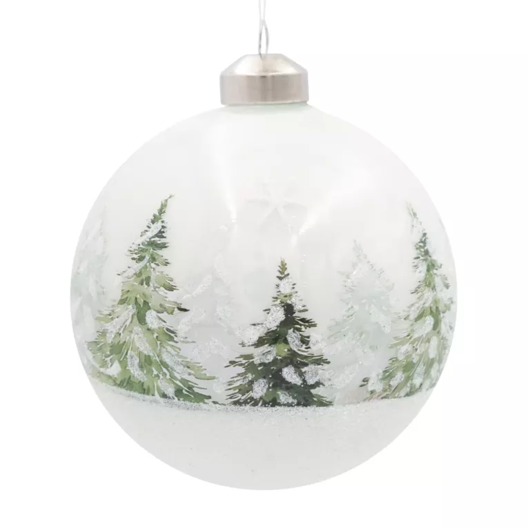 Klasyczna bombka choinkowa ręcznie zdobiona ośnieżonymi choinkami Eurofirany