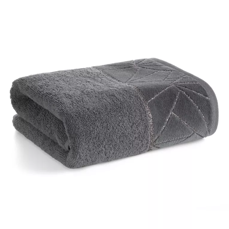 Ręcznik kąpielowy 70x140 cm bawełniany kolor stalowy zdobiony wzorem geometrycznym CLEO Eurofirany