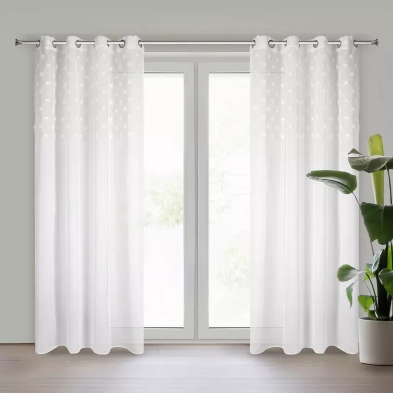 Dekoracja okienna STELLA biała z naszywanymi kropkami  przelotki Design91