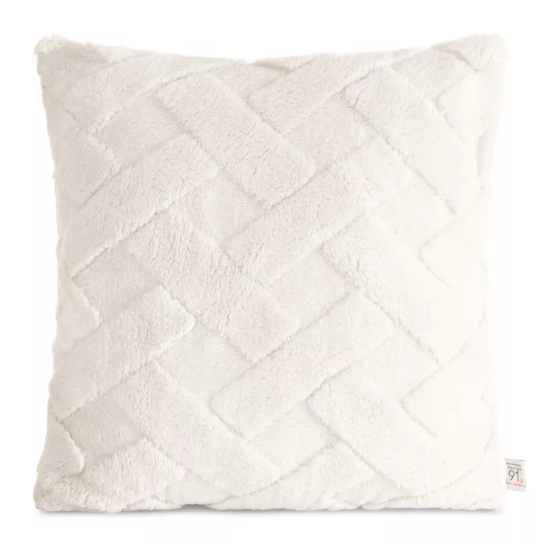 Poszewka na poduszkę 45x45 cm z miękkiego pluszu zdobiona wypukłym wzorem kremowa CARO DESIGN 96 Eurofirany