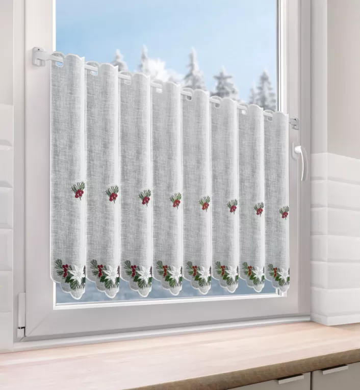 Tkanina firanowa zazdrostka z świątecznym haftem Eurofirany