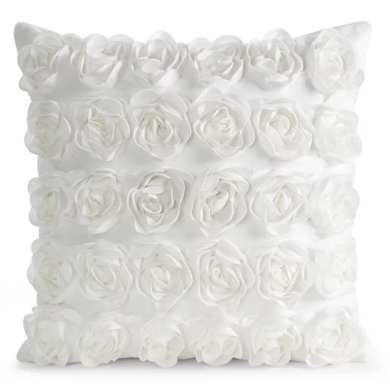 Poszewka na poduszkę 45 x 45 cm z welwetu kolor kremowy zdobiona 3D aplikacją róż ROSES Eva Minge Eurofirany