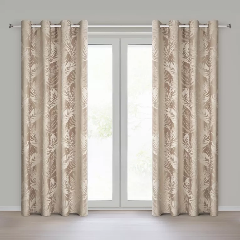 Zasłona ciemnobeżowa z welwetowej tkaniny z motywem roślinnym 140x250 cm - VERA Eurofirany