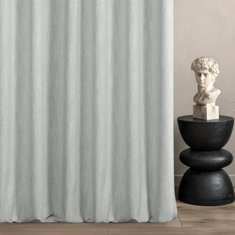 Zasłona szyta na taśmie 5 cm platynowa z tkaniny o naturalnym splocie z efektem melanżu