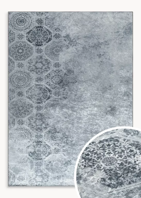 Dywan 50x80 cm srebno, szary zdobiony motywem ornamentów LOTUS 7 Eurofirany