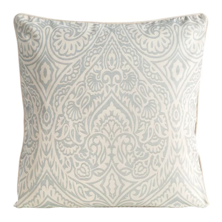 Poszewka na poduszkę 50x50 cm bawełniana z dodatkiem lnu beżowo, srebrna zdobiona wzorem ornamentu  LEN Eurofirany