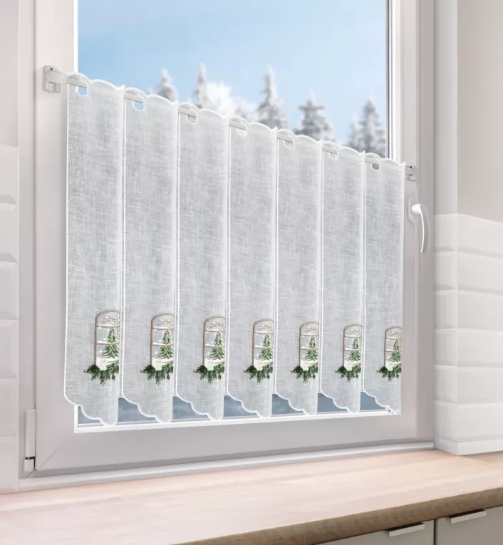 Tkanina firanowa zazdrostka zdobiona światecznym haftowanym wzorem Eurofirany