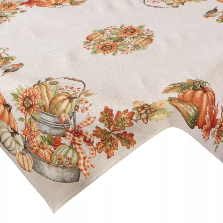 Obrus naturalno, pomarańczowy 100x100 cm gobelinowy zdobiony motywem dyń