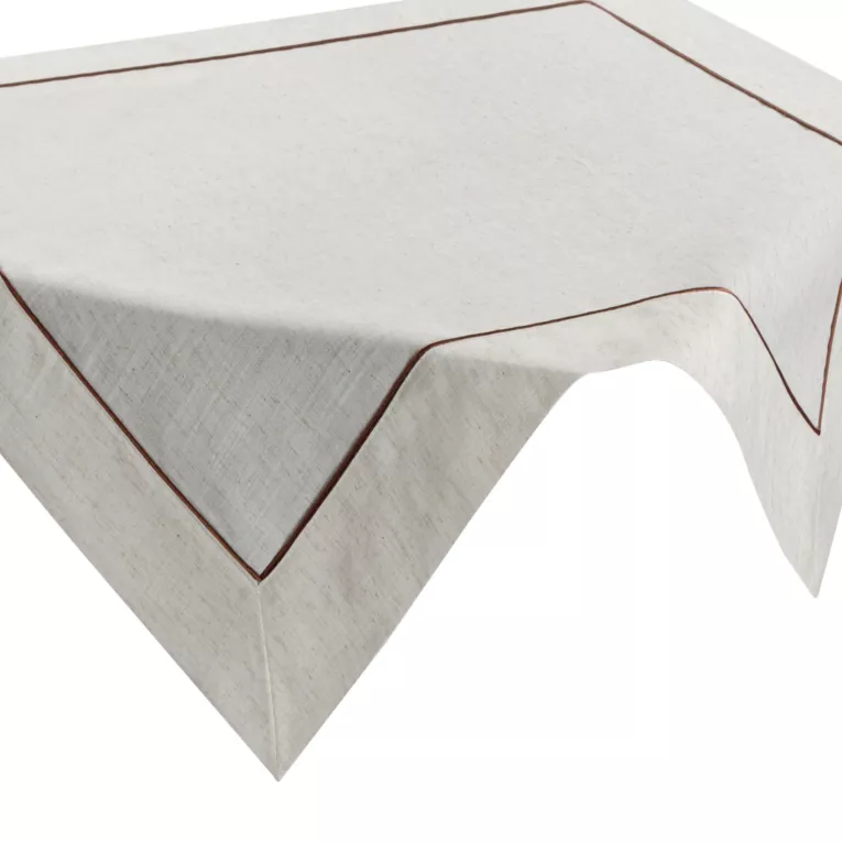 Bieżnik na stół 85x85 cm naturalno, brązowy z dodatkiem lnu NATURA z ozdobną listwą i wypustką