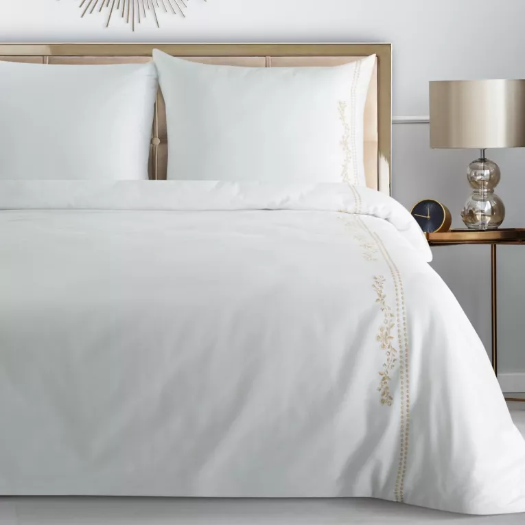 Pościel 220x200 cm z makosatyny bawełnianej kolor biały, beżowy zdobiona subtelnym haftem REINA 53 Eurofirany