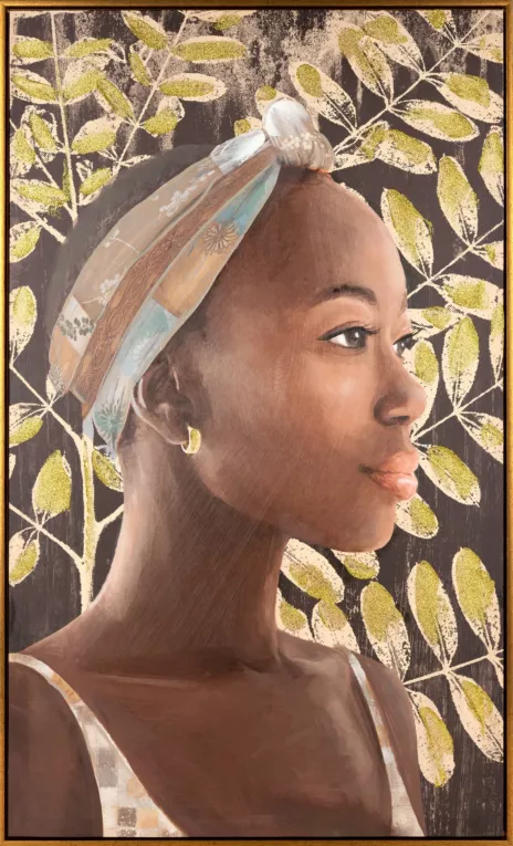 Obraz ręcznie malowany na płótnie w złotej ramce portret kobiety