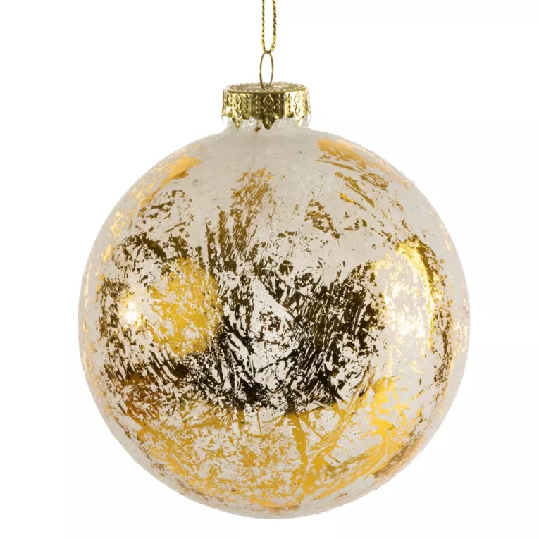 Transparentna szklana bombka choinkowa z efektem złotego przecierania 10 cm Eurofirany