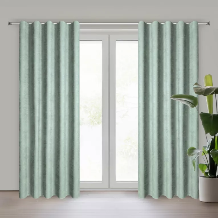 Zasłona miętowa z tkaniny welurowej 70x240 cm szerokość po zmarszczeniu fala 1:1,5 Dora Eurofirany