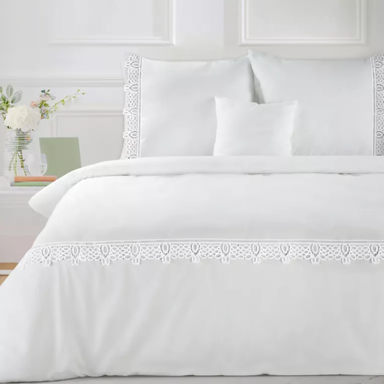 Pościel 160x200 z bawełny renforce kolor biały zdobiona elegancką koronką LANA5 Eurofirany Premium