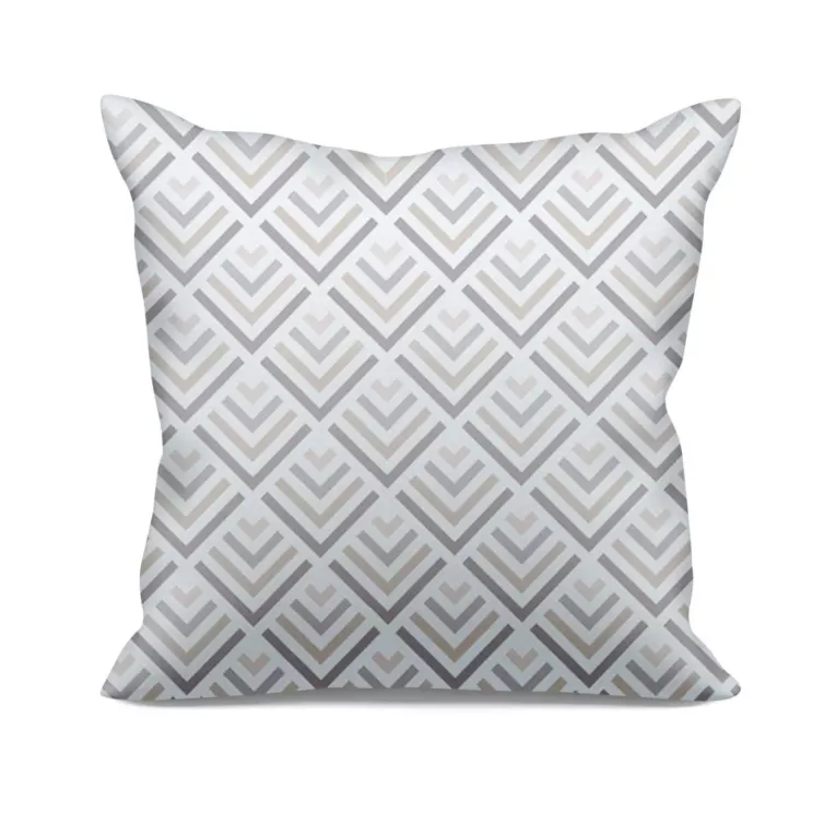 Poszewka szyta kremowo grafitowa z tkaniny o naturalnym splocie z nadrukowanym geometrycznym wzorem