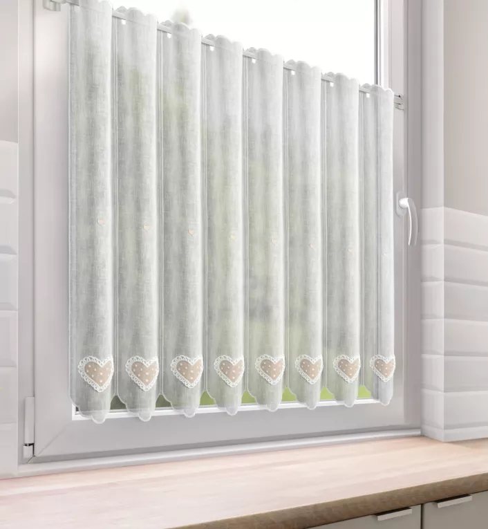 Tkanina firanowa zazdrostka zdobiona haftowaną aplikacją Eurofirany