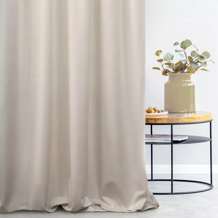 Zasłona szyta na taśmie fala jasnobeżowa z miękkiej tkaniny welwetowej