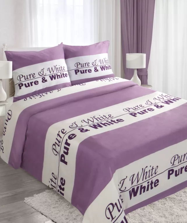 Pościel 220x200 bawełniana kolor biały, liliowy z nadrukiem młodzieżowym Eurofirany