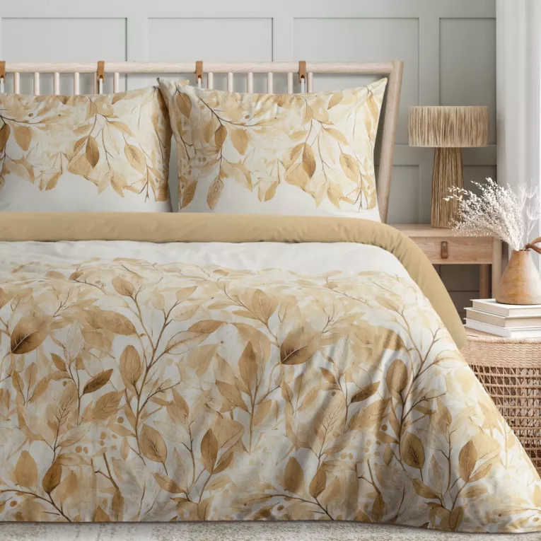 Pościel 220x200 cm satyna bawełniana kolor pomarańczowo, brązowy z wzorem roślinnym SPRING 64 Eurofirany