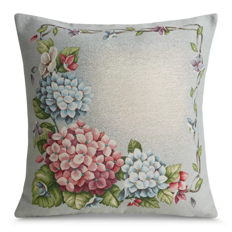 Poszewka na poduszkę 45x45 cm bawełniana gobelinowa z kwiatowym motywem jasnoszara GOB Eurofirany