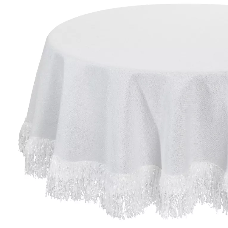 Obrus okrągły biały średnica 180 cm JASPER zdobiony puszystymi frędzlami EUROFIRANY PREMIUM