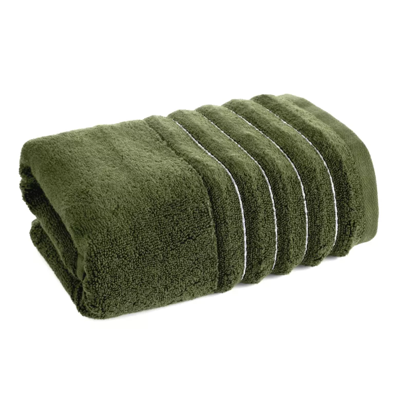 Ręcznik kąpielowy 50x90 cm kolor zielony zdobiony pasami z błyszczącej nici 500 g/m2 LUNARI Eurofirany