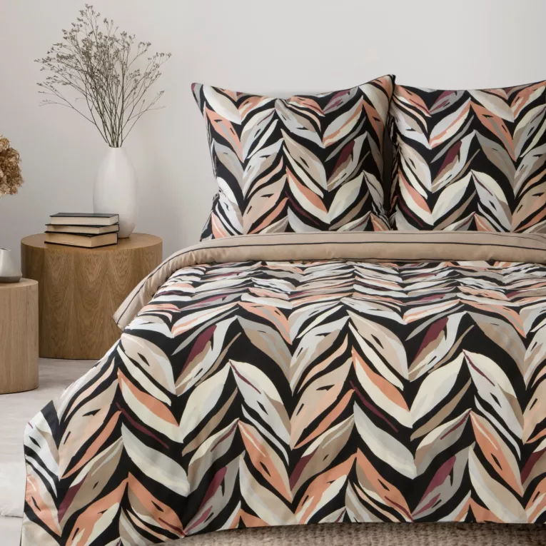 Pościel 160x200 cm z makosatyny bawełnianej kolor czarny, beżowy z nowoczesnym wzorem ESPRIT Eurofirany