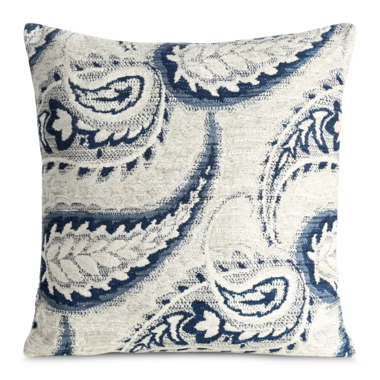 Poszewka na poduszkę 43x43 cm kremowo, granatowa z szenilowej tkaniny z przeszywanym wzorem SABINA Eurofirany