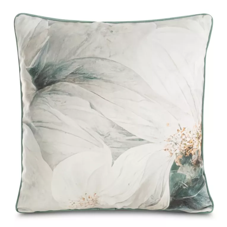 Poszewka na poduszkę 60x60 cm welwetowa z designerskim nadrukiem zwierzęcym i wypustką na brzegach beżowo, turkusowa EVA 5 EVA MINGE Eurofirany