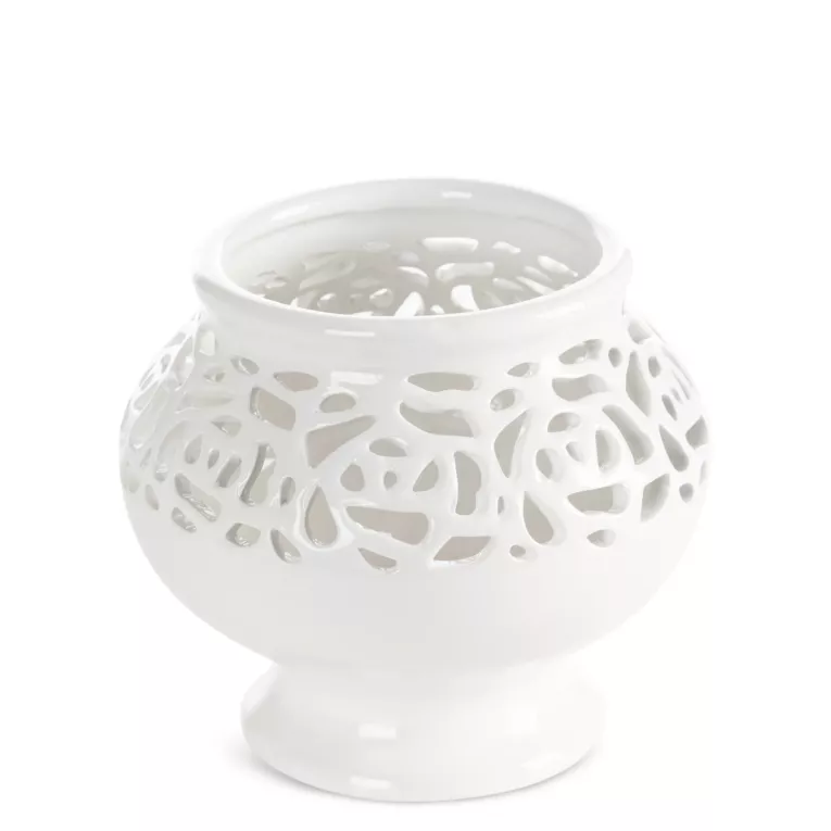 Wazon dekoracyjny biały wykończony ażurowym wzorem 16x14 cm CELIA Eurofirany
