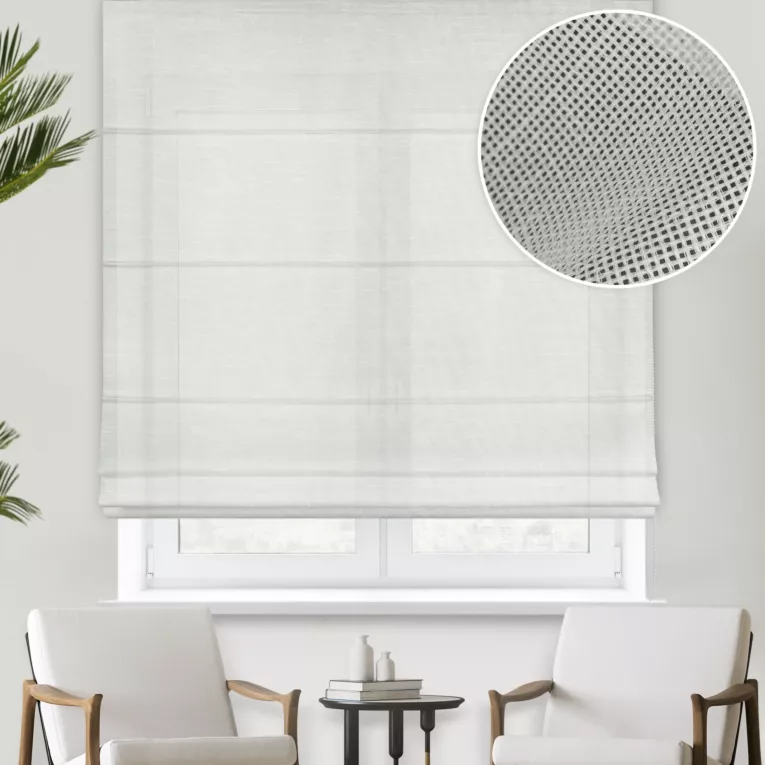 Roleta rzymska naturalna z tkaniny o naturalnym splocie, typu ETAMINA, wykończonej obciążnikiem