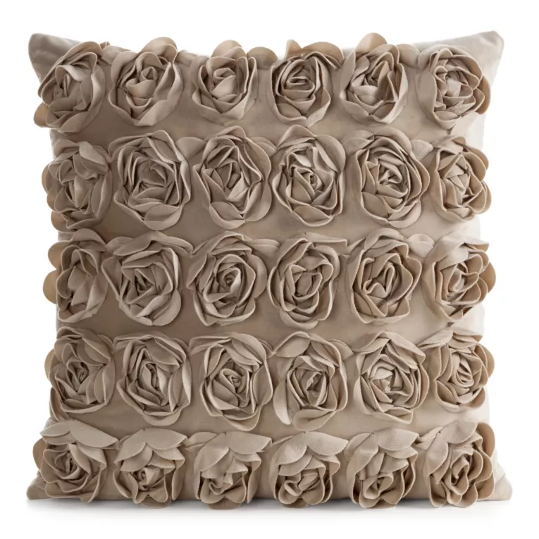 Poszewka na poduszkę 45 x 45 cm z welwetu kolor ciemnobeżowy zdobiona 3D aplikacją róż ROSES Eva Minge Eurofirany